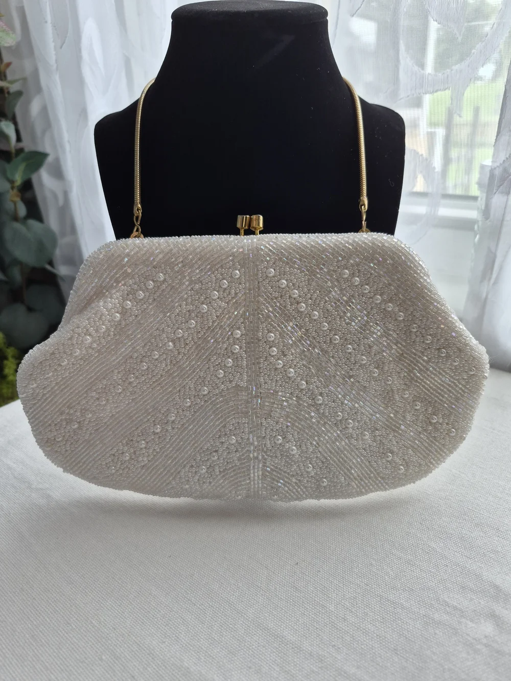 Vintage White Beaded Evening Bag